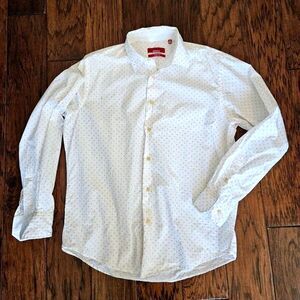Saks Fifth Avenue Dress Shirt White and Yellow Men's Medium